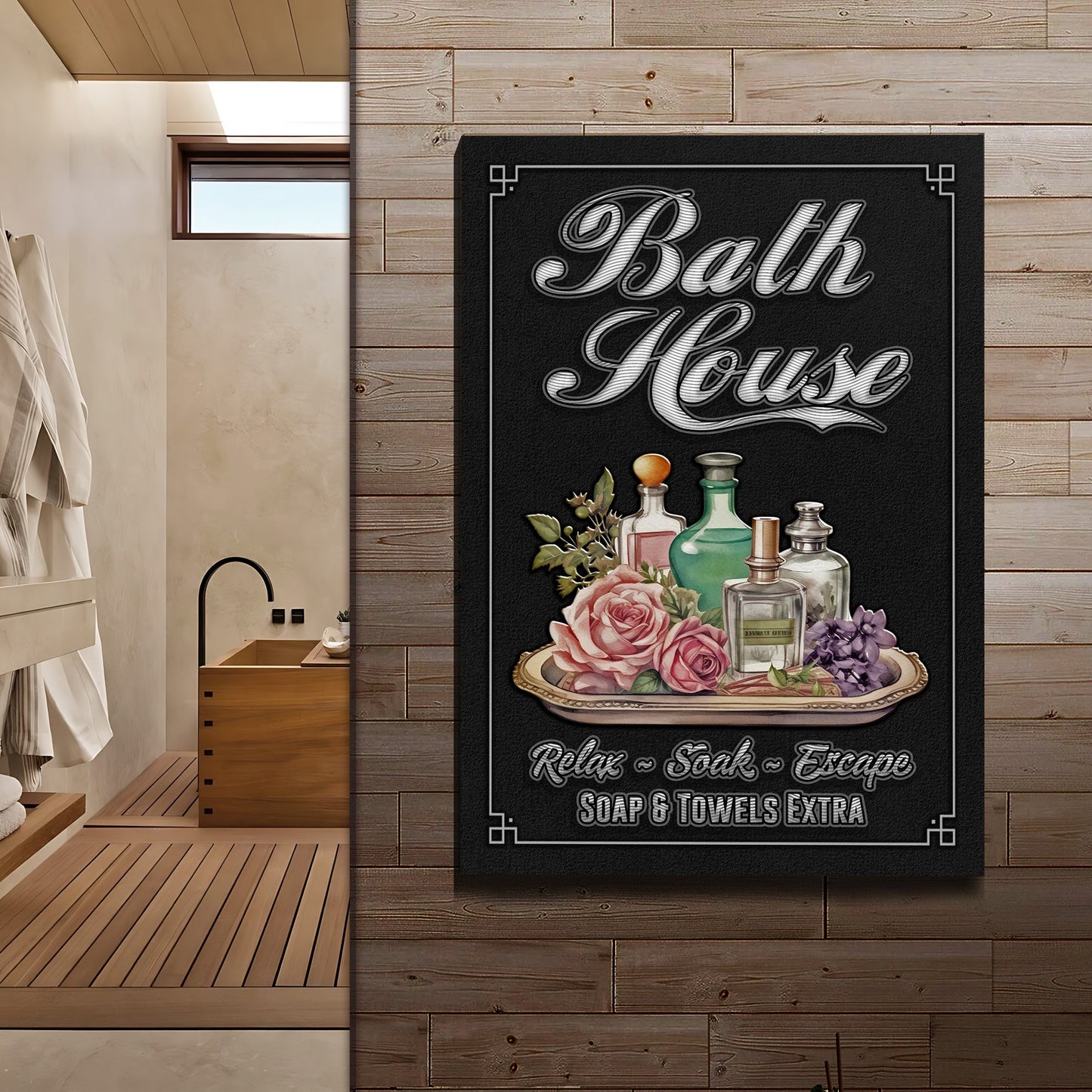 Relax Soak Escape Bath House Canvas Sign