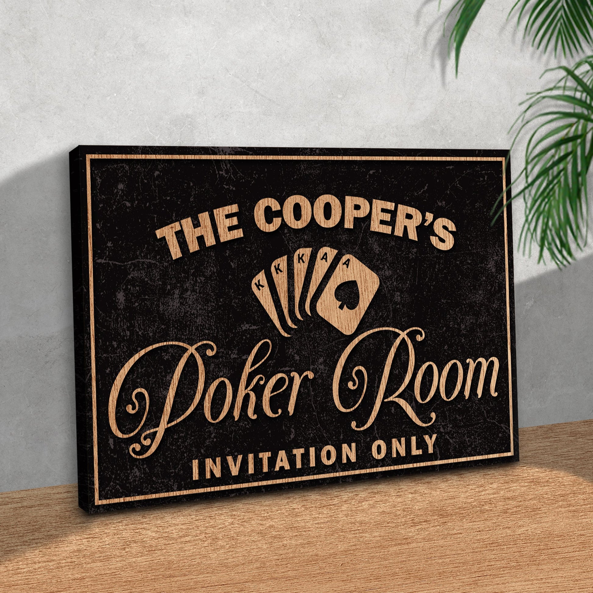 Invitation Only Poker Room canvas wall art sign with classic card-room lettering