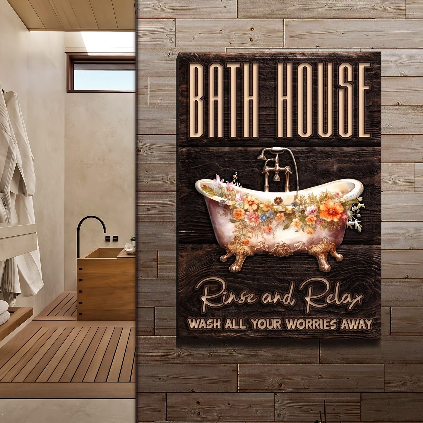Rinse and Relax Bath House Canvas Sign