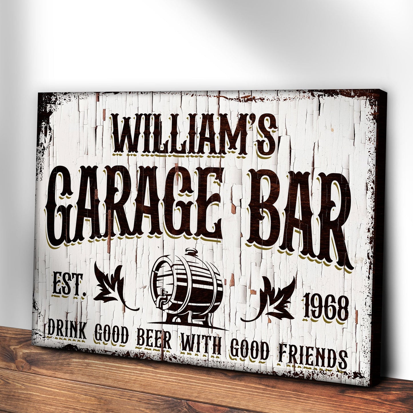 Garage Bar Rustic Wood Canvas Wall Art Sign
