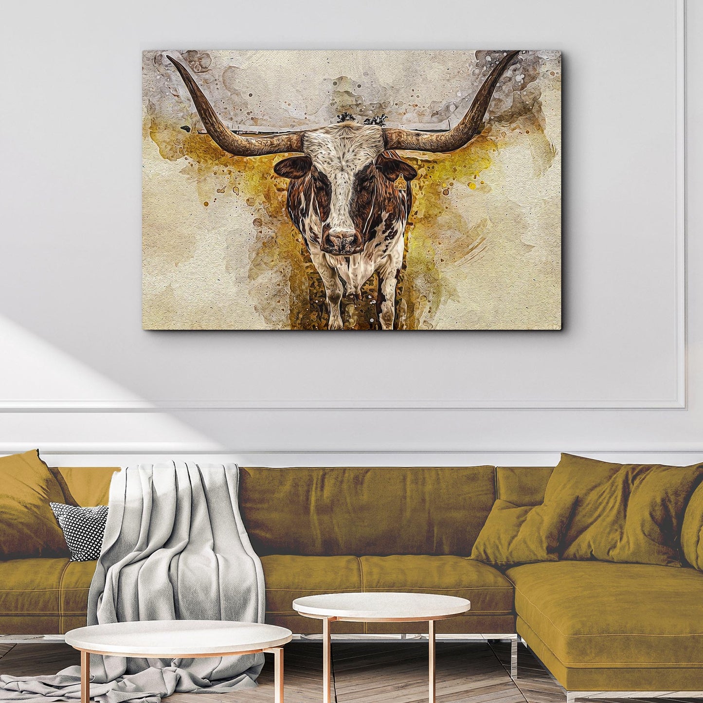 Texas Longhorn Watercolor Canvas Wall Art
