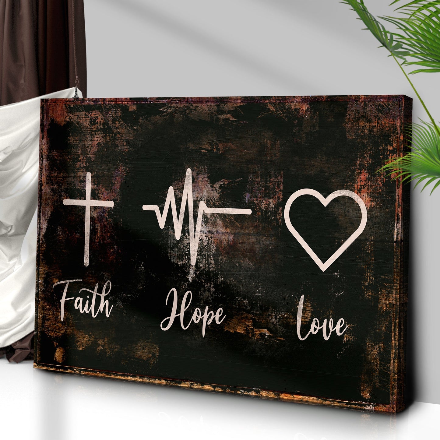 Rustic Faith Hope Love Canvas Sign - Christian Home Decor