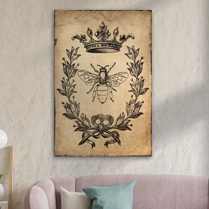 Vintage Queen Bee with Crown canvas shown in a styled room setting, view 3