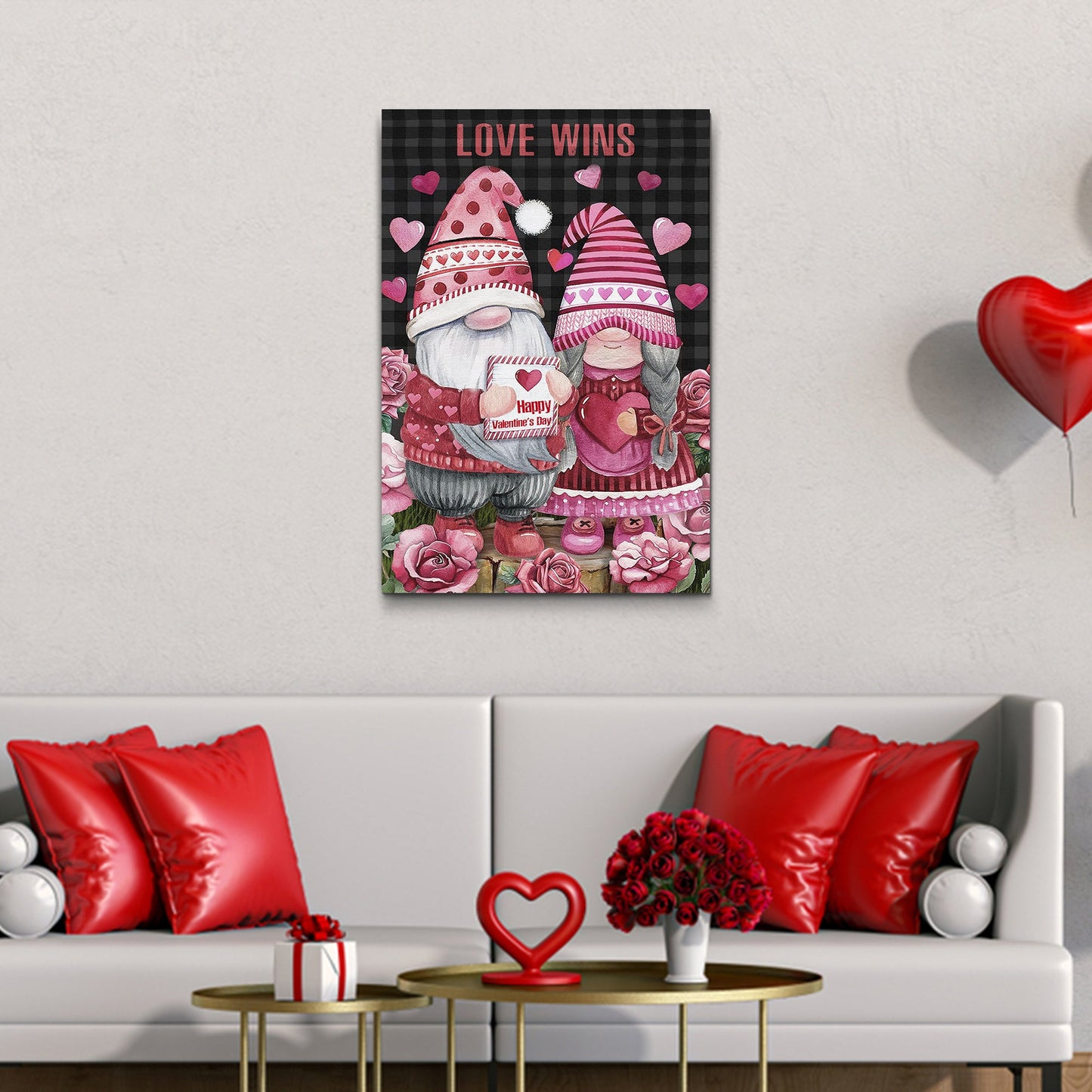 Valentine gnomes cute canvas wall art sign - whimsical holiday couple decor