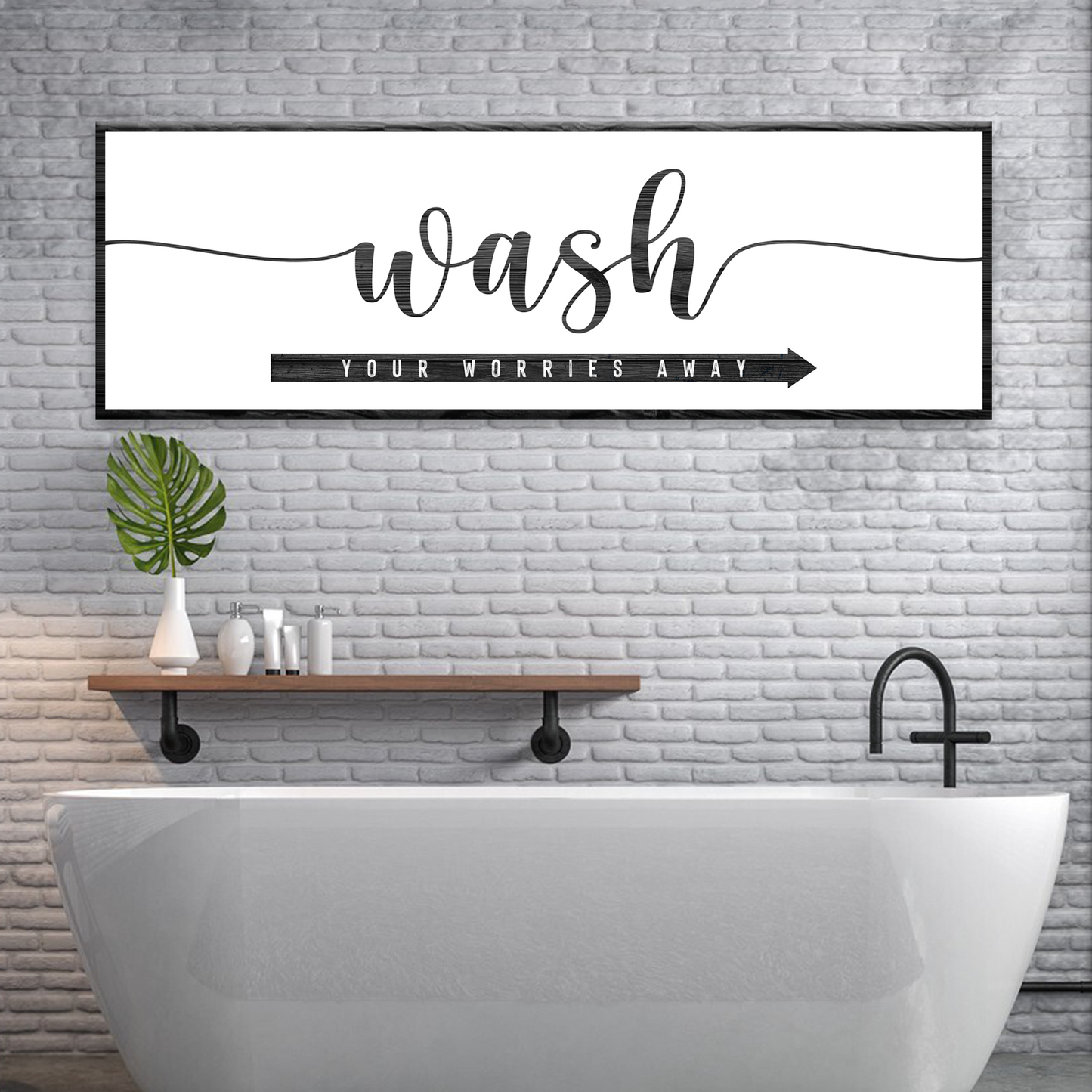 Wash Your Worries Away Bathroom Canvas Sign