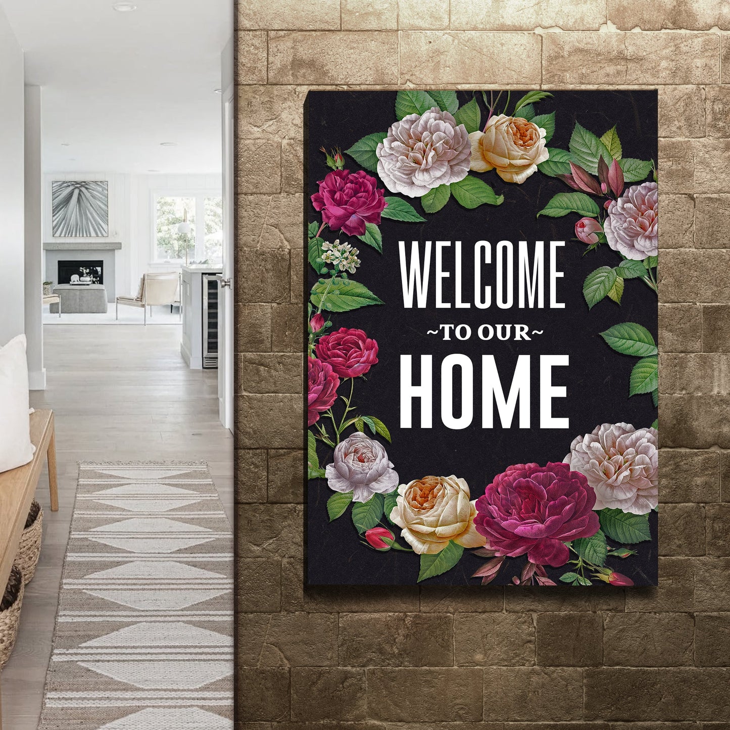 Welcome To Our Home Floral Entryway Canvas Sign