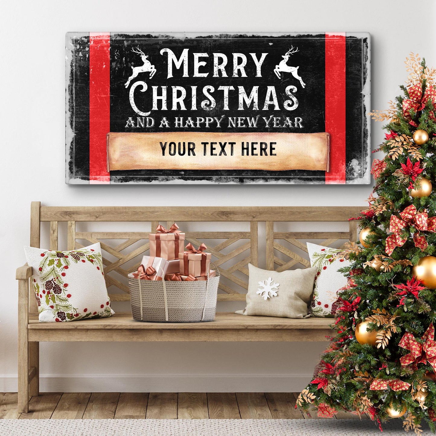 Merry Christmas And A Happy New Year Canvas Sign