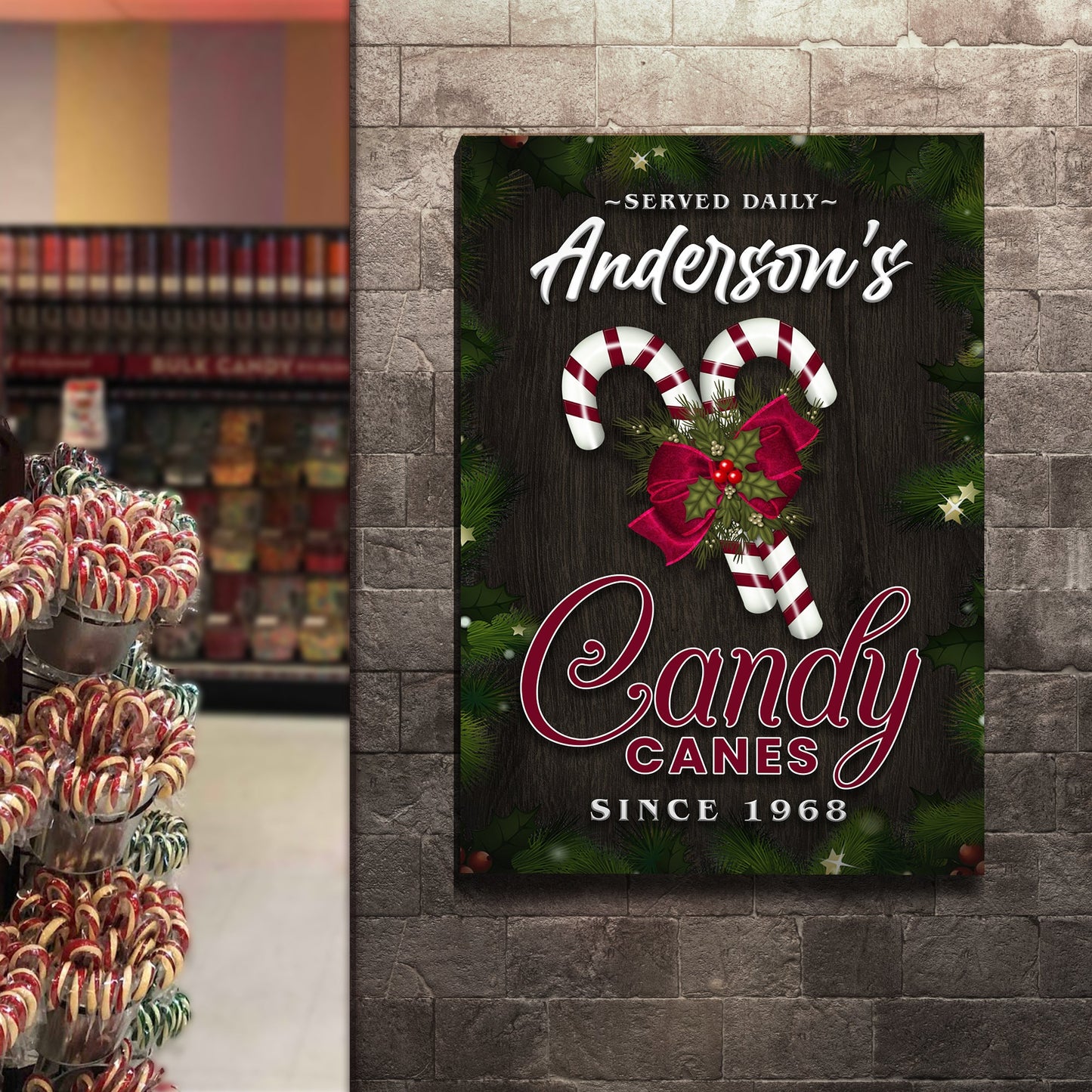 Served Daily Candy Canes Decorative Canvas Sign