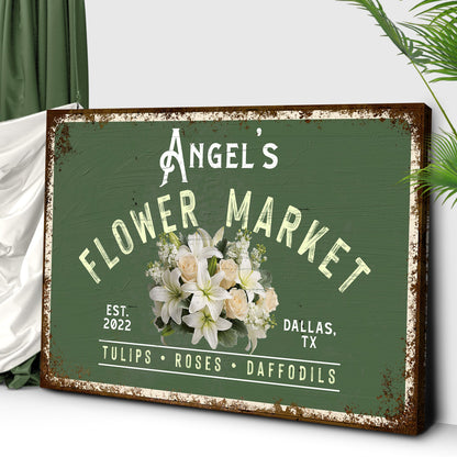 Flower Shop canvas wall art sign with botanical typography, gallery-wrapped, made in the USA