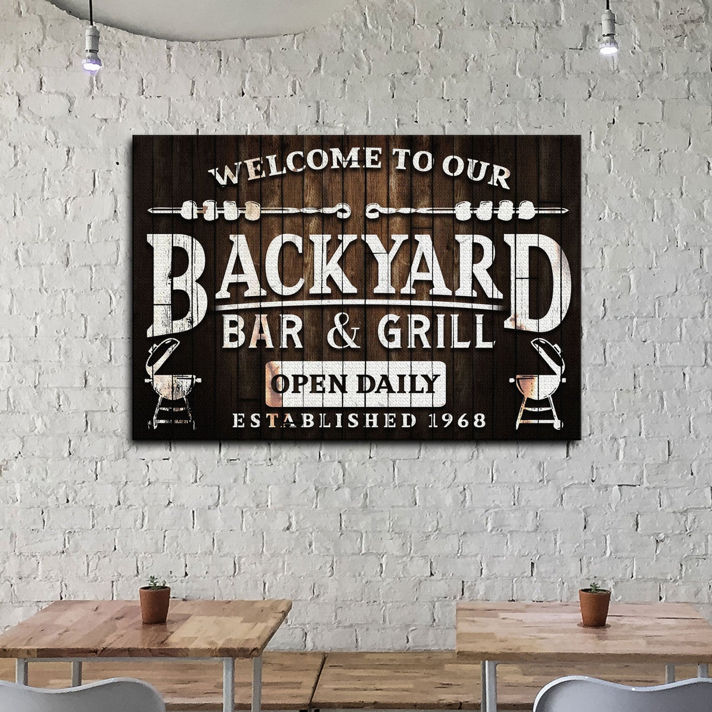 Welcome To Our Backyard Bar And Grill Canvas Sign