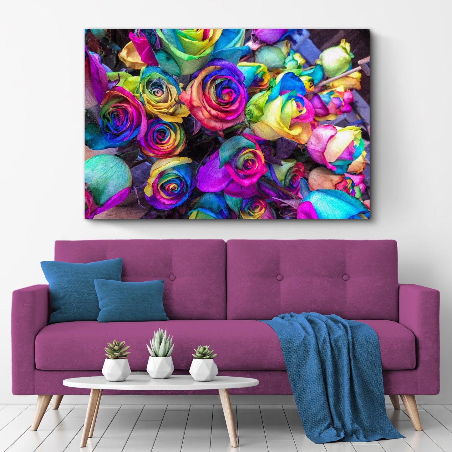 Rainbow Roses Floral Canvas Wall Art