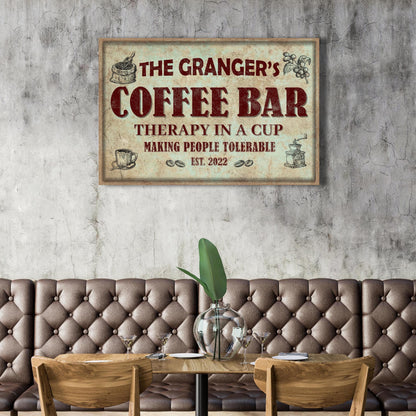 Coffee Bar Therapy In A Cup Canvas Sign