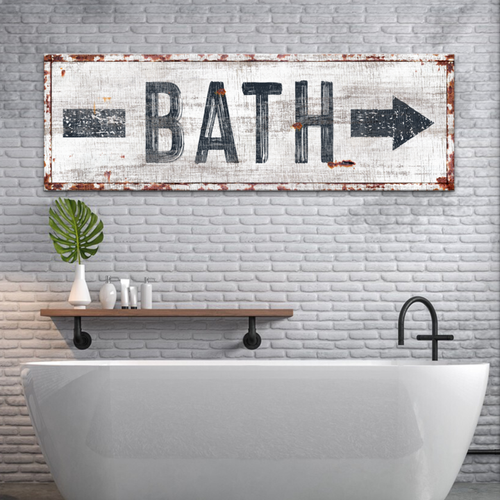 Bath Arrow Bathroom Canvas Sign