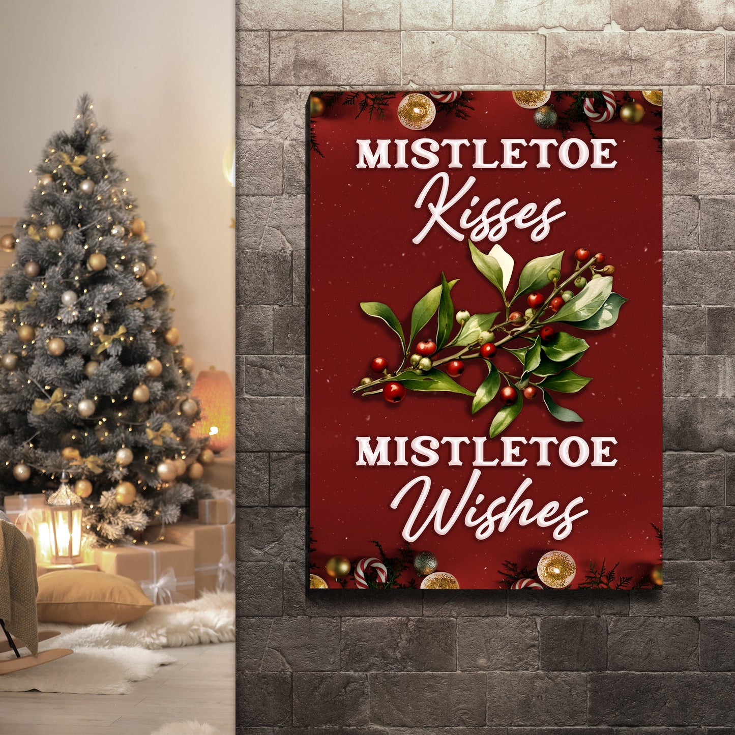 Kisses and Wishes Mistletoe Christmas Canvas Art