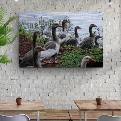 Flock of Gray Geese canvas shown in a styled room setting, view 2
