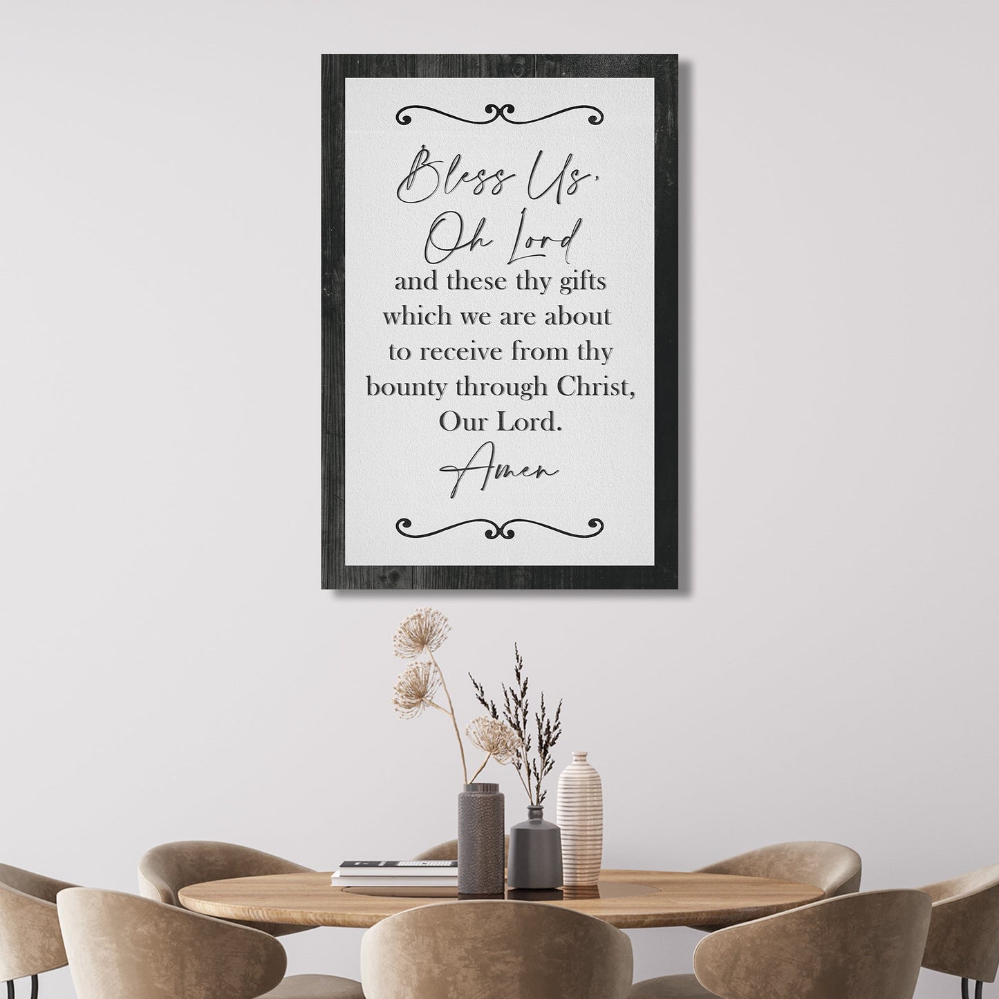 Bless us oh Lord and these thy gifts canvas wall art faith kitchen dining decor