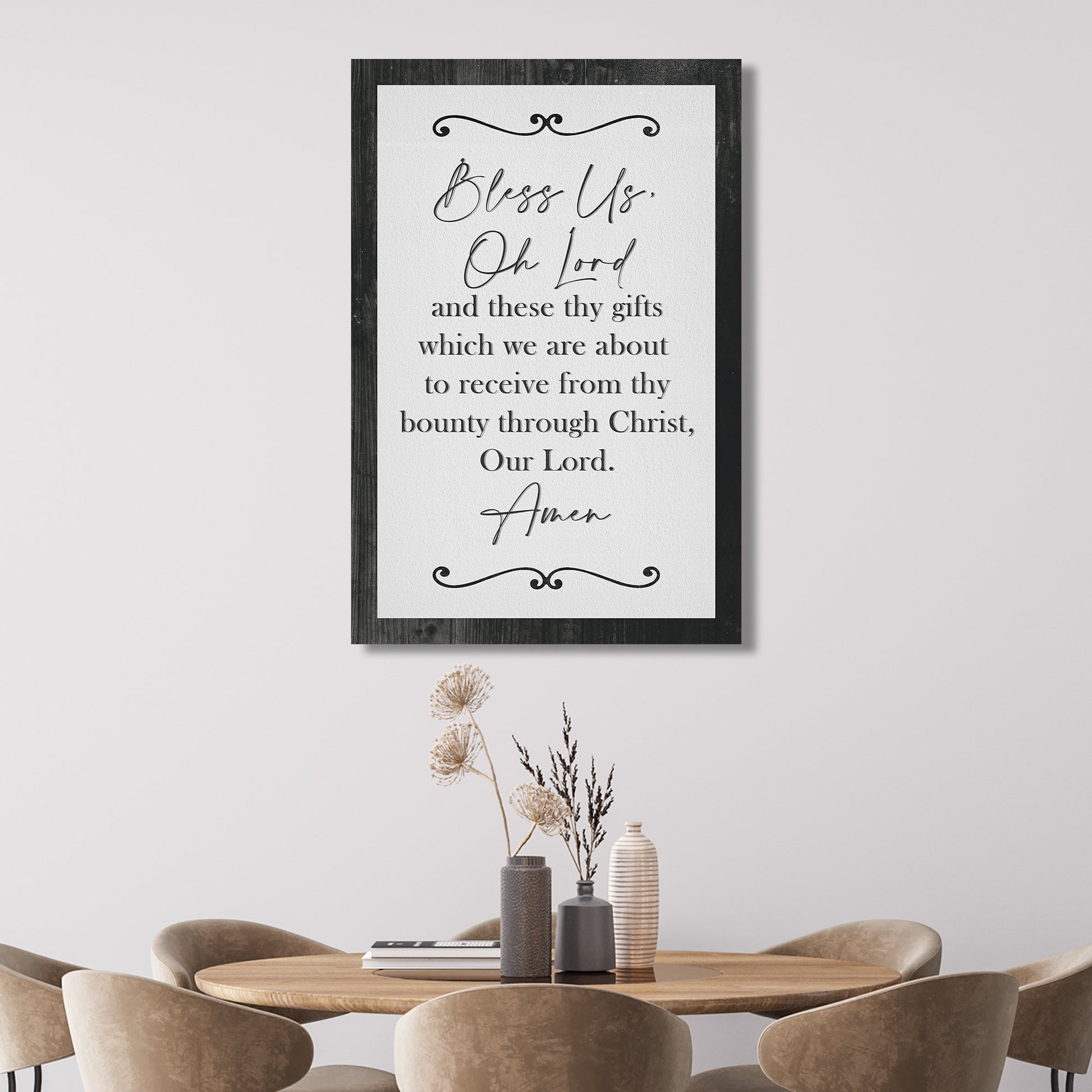 Bless us oh Lord and these thy gifts canvas wall art faith kitchen dining decor