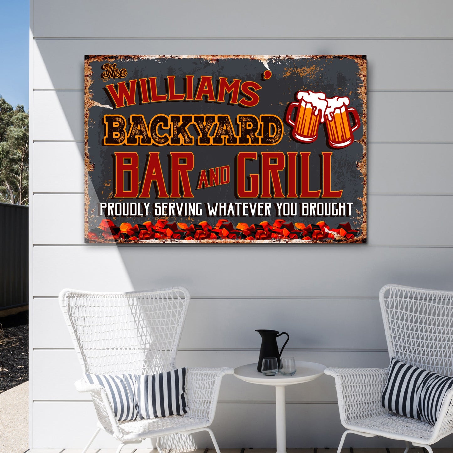 Backyard Bar And Grill Canvas Sign VII