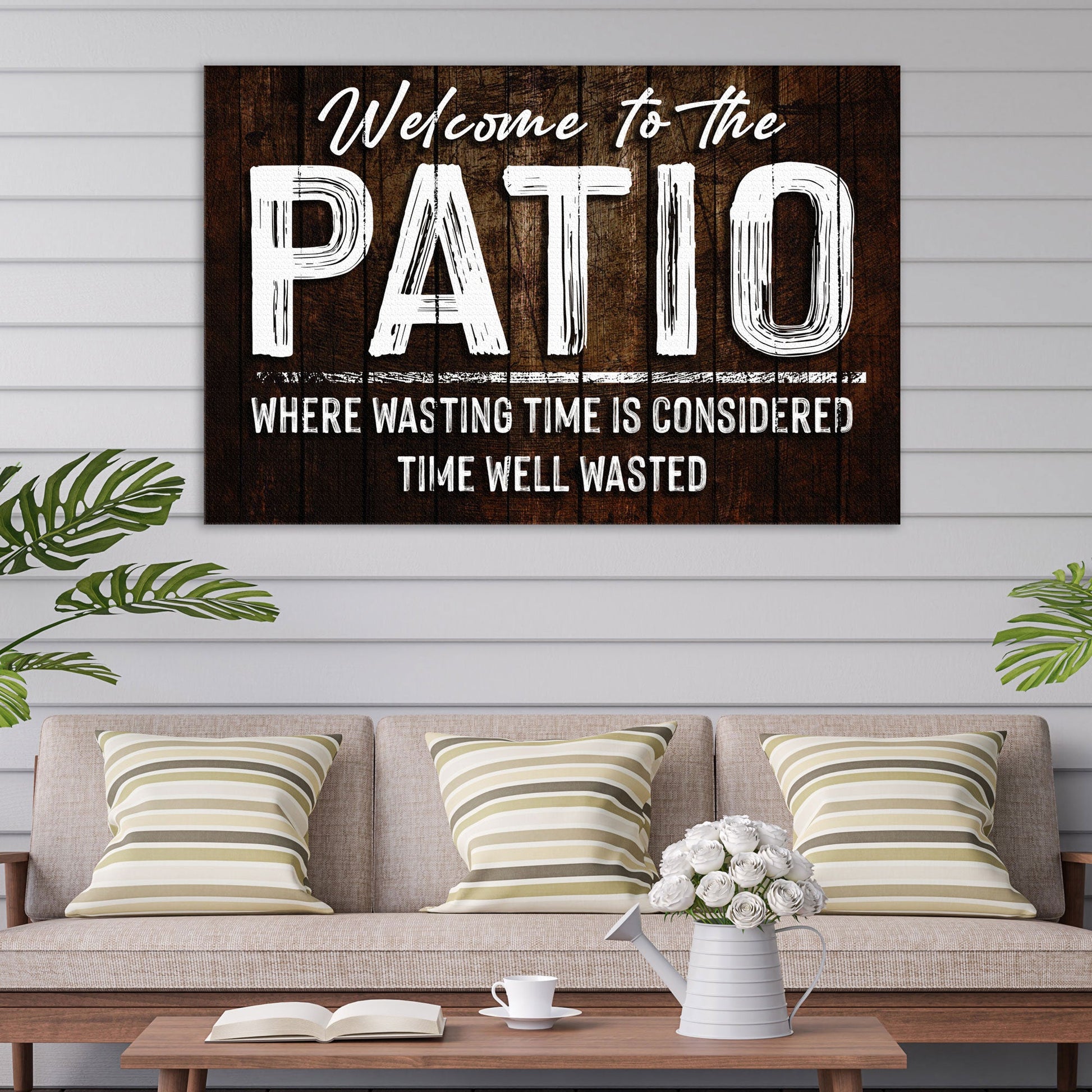 Personalized Welcome To The Patio rustic canvas sign with family name