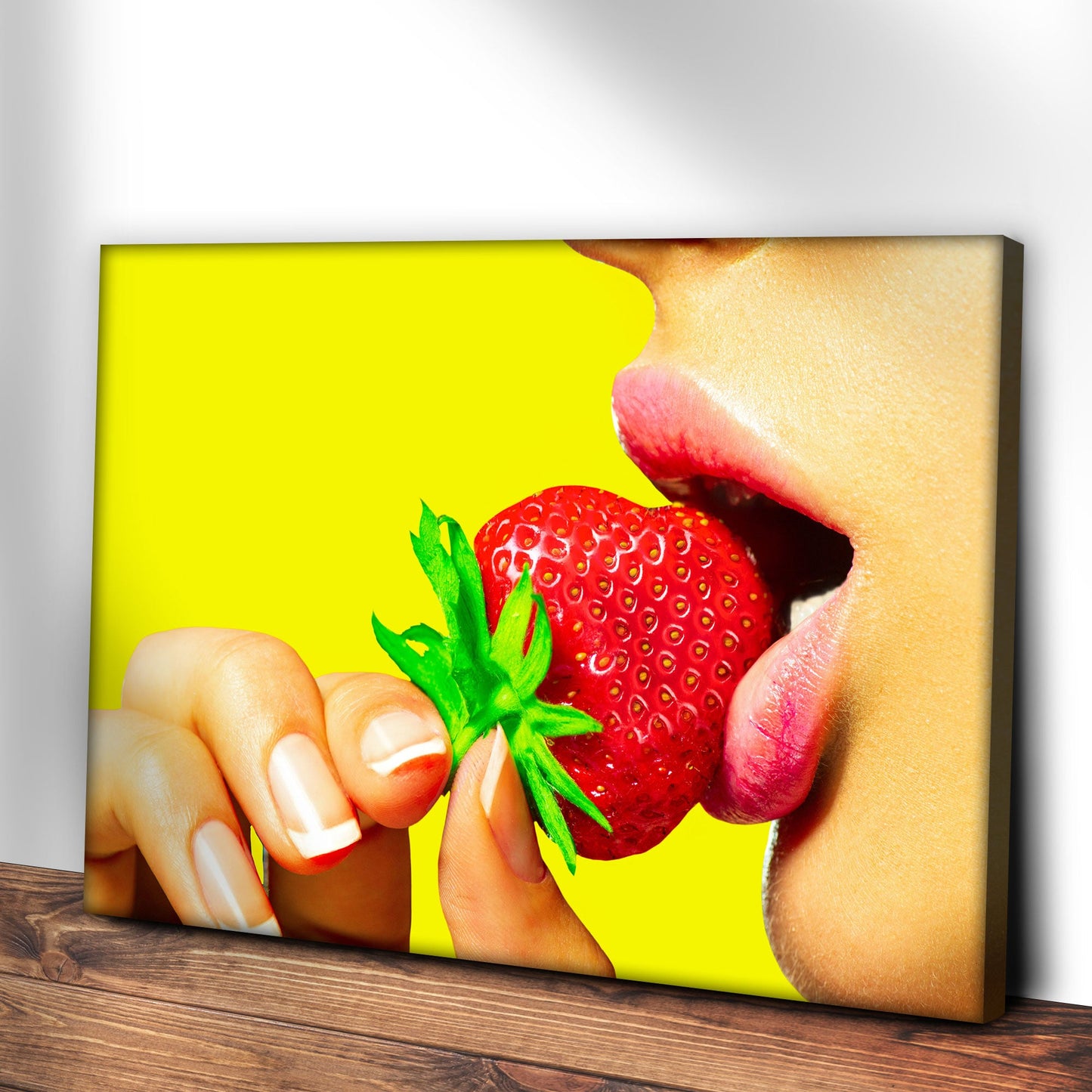 Strawberry Lips Pop Art Canvas Wall Art