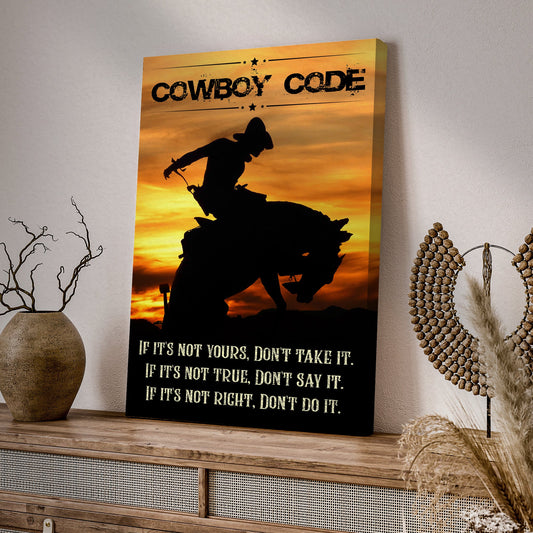 Cowboy code western canvas wall art Wild West typography and cowboy imagery