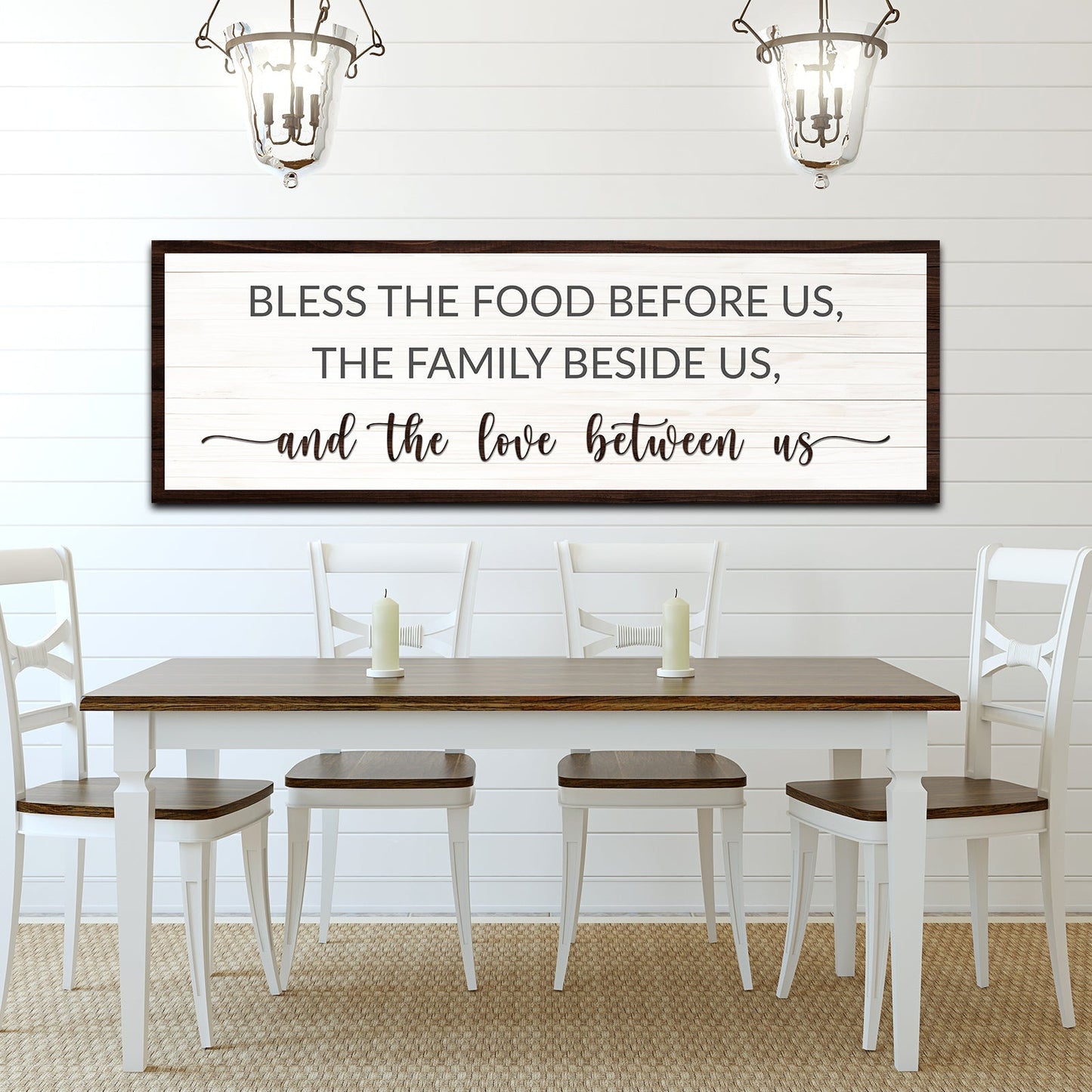 Bless the food before us kitchen canvas wall art with farmhouse dining room blessing