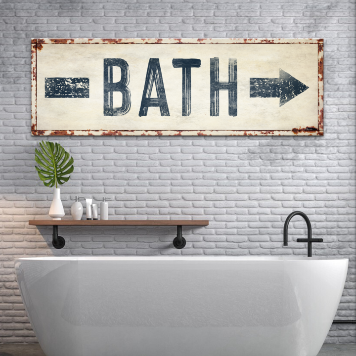 Bath Arrow Bathroom Canvas Sign