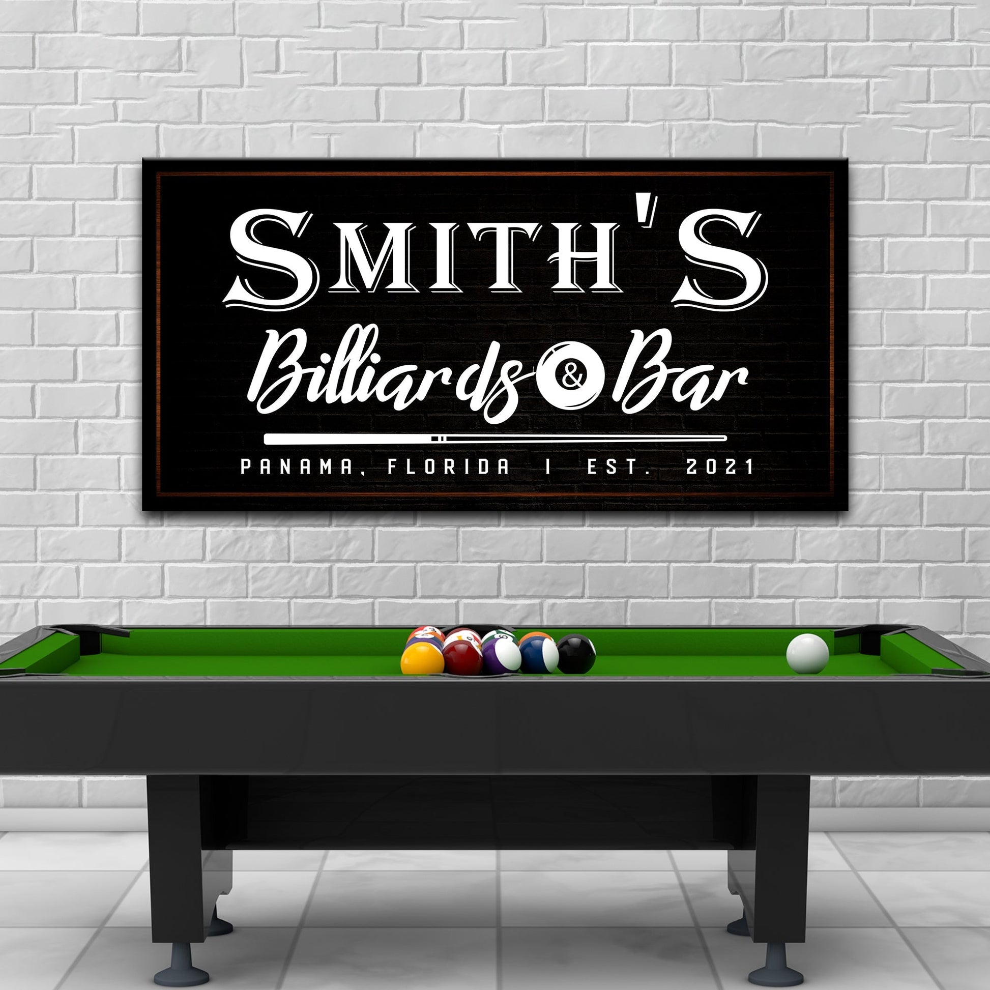 Billiards and bar canvas wall art sign with classic pub style