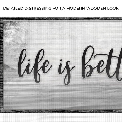 Close-up of the canvas print, with text: Detailed distressing for a modern wooden look