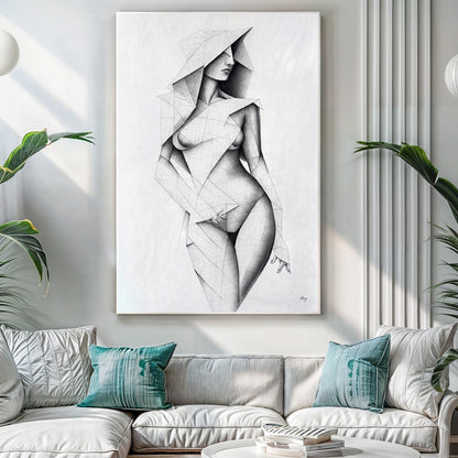 Tangible Point geometric human figure canvas wall art in precise lines and shading