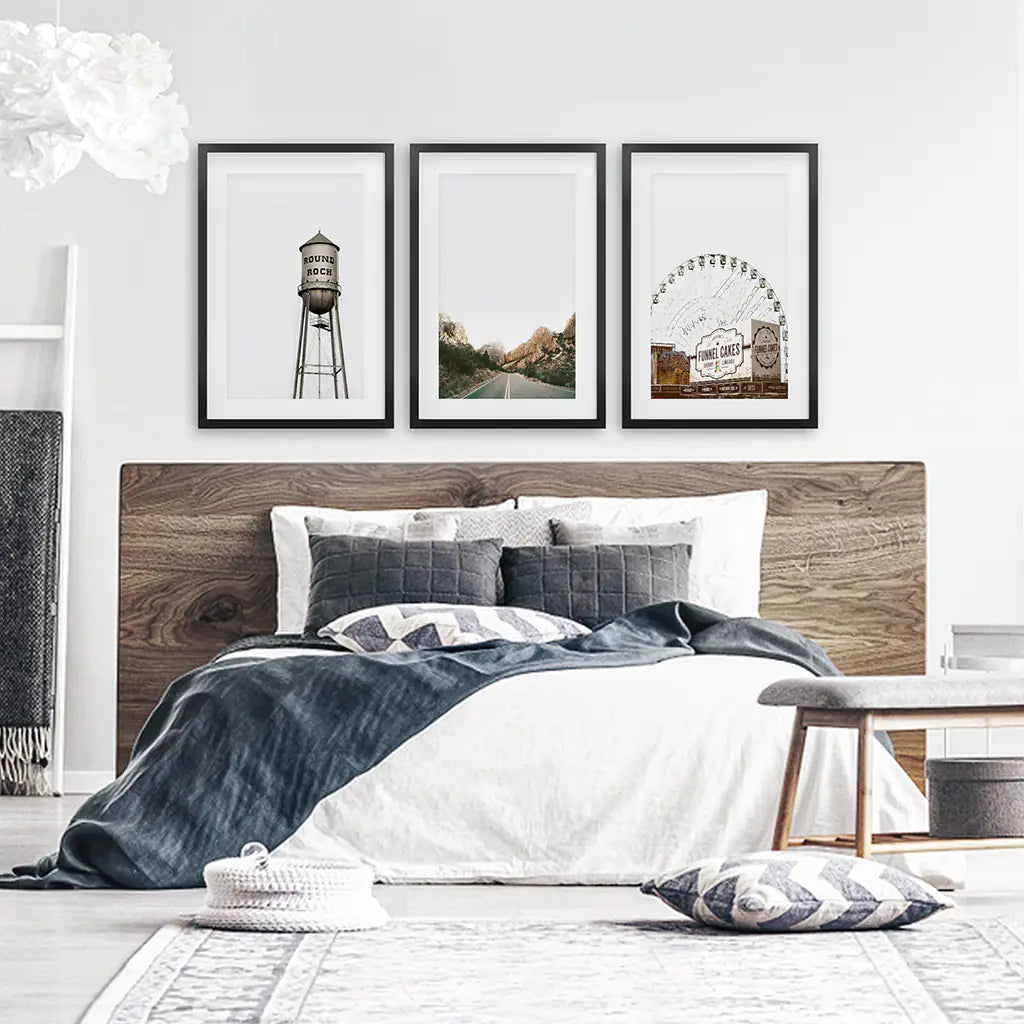 Texas Travel Wall Art, Water Tower and Road 3 Piece Set