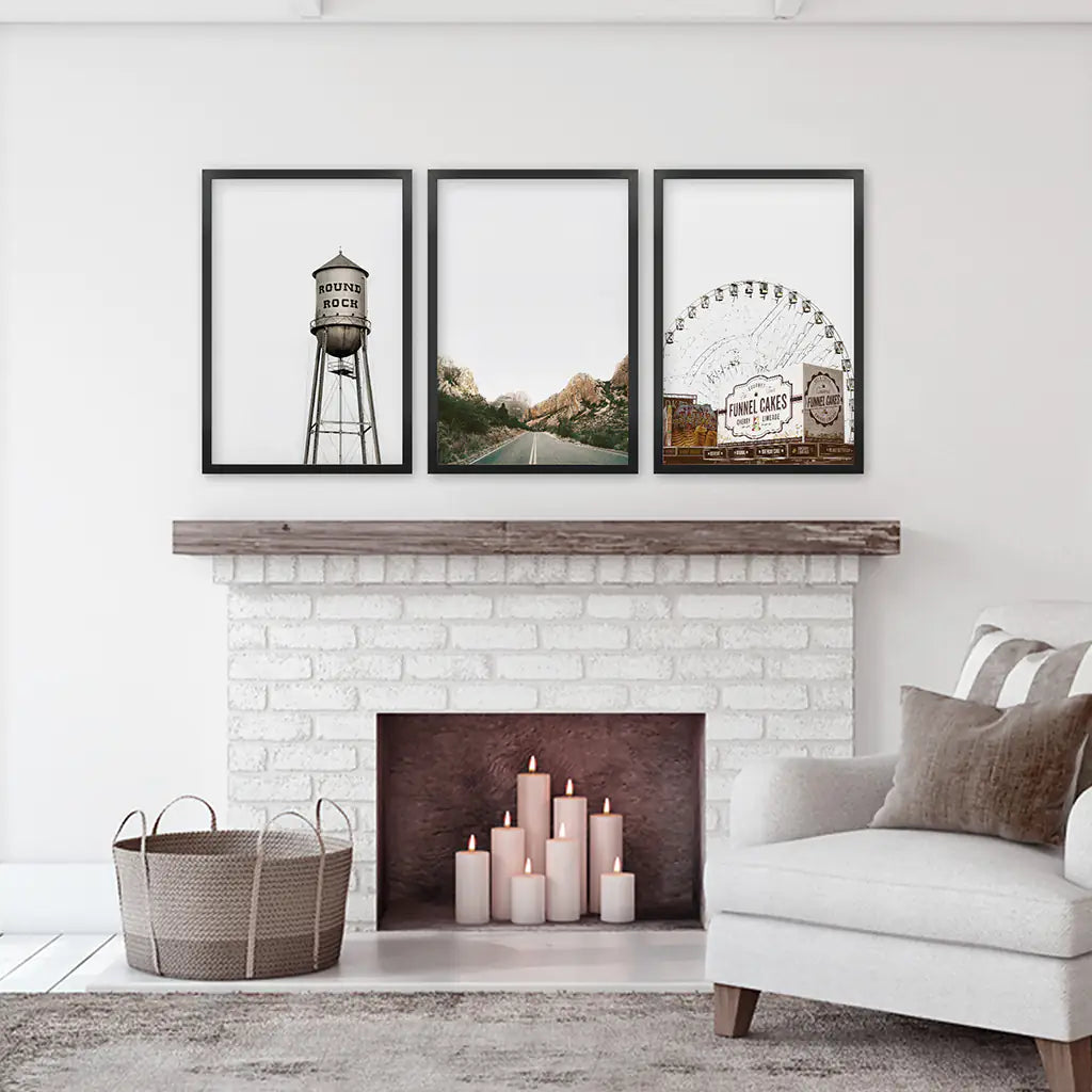 Texas Travel Wall Art, Water Tower and Road 3 Piece Set