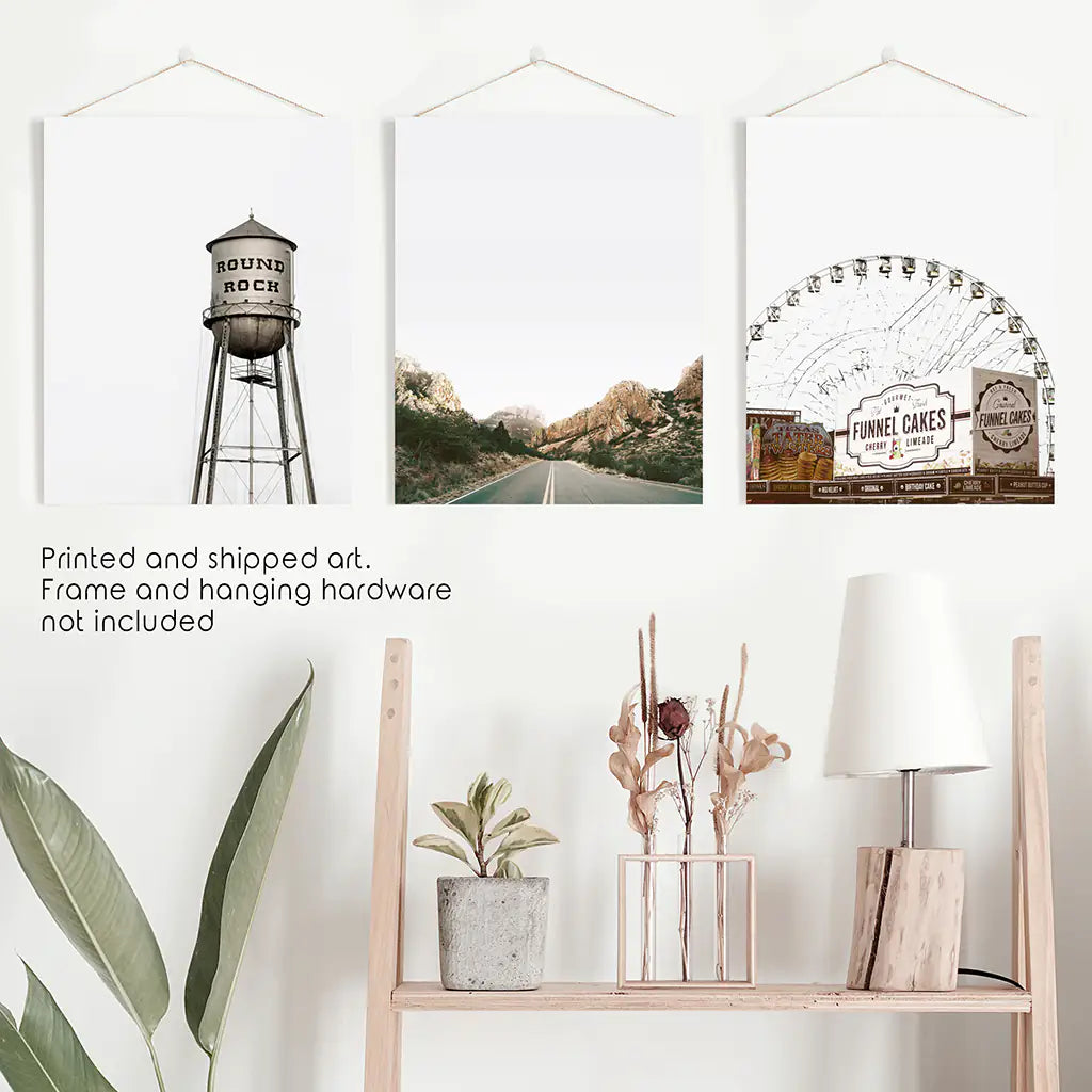 Texas Travel Wall Art, Water Tower and Road 3 Piece Set
