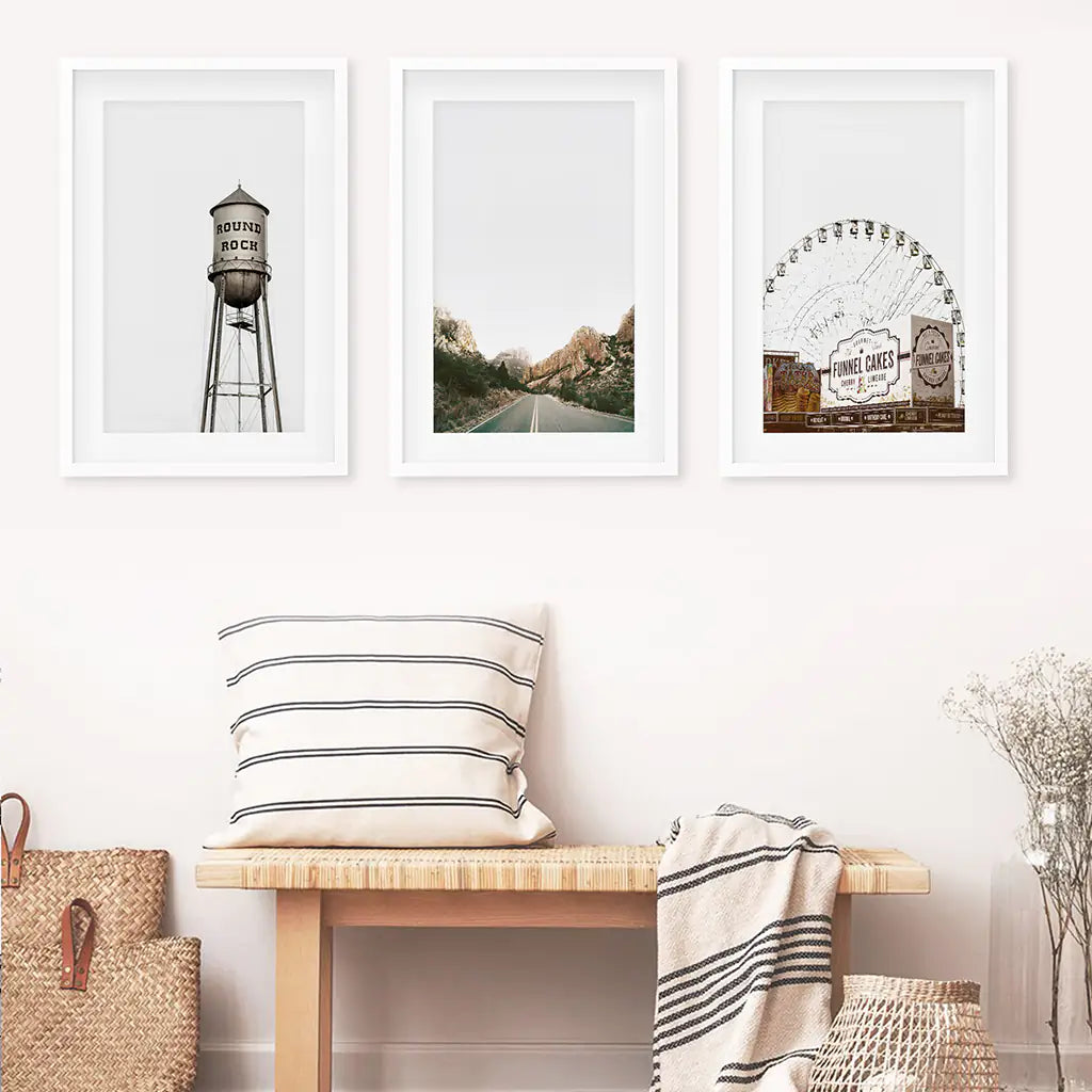 Texas Travel Wall Art, Water Tower and Road 3 Piece Set