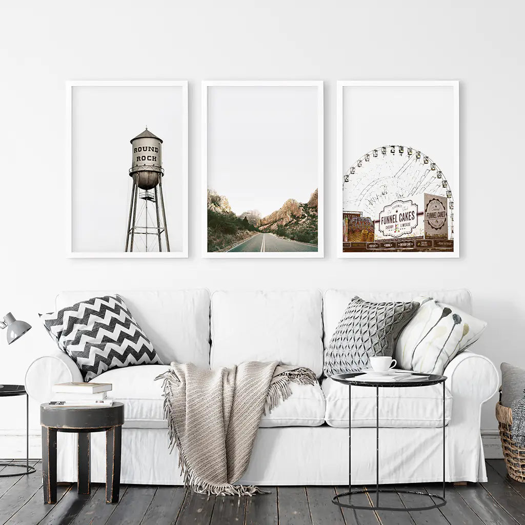 Texas Travel Wall Art, Water Tower and Road 3 Piece Set