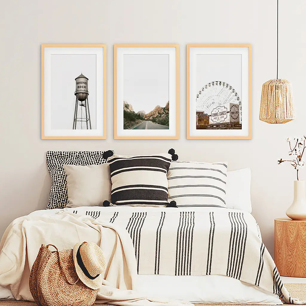 Texas Travel Wall Art, Water Tower and Road 3 Piece Set