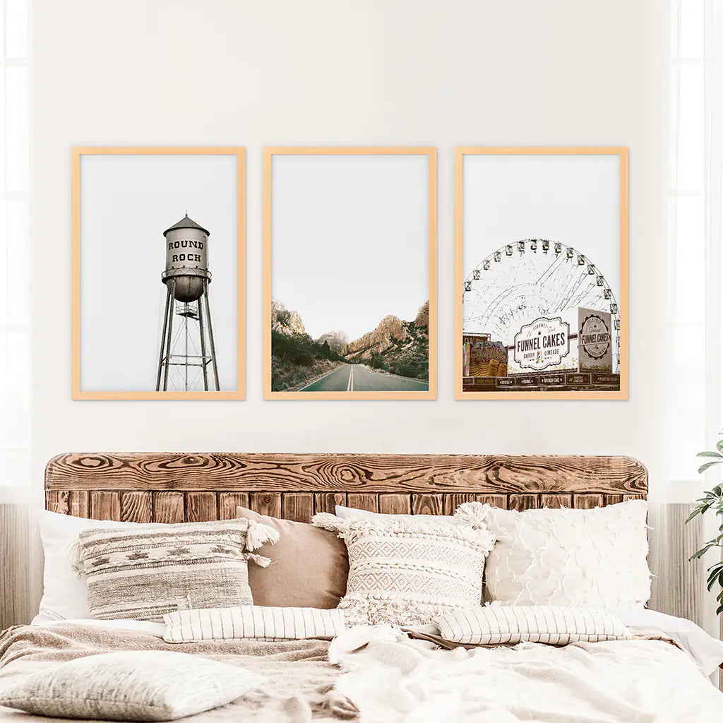 Texas Travel Wall Art, Water Tower and Road 3 Piece Set