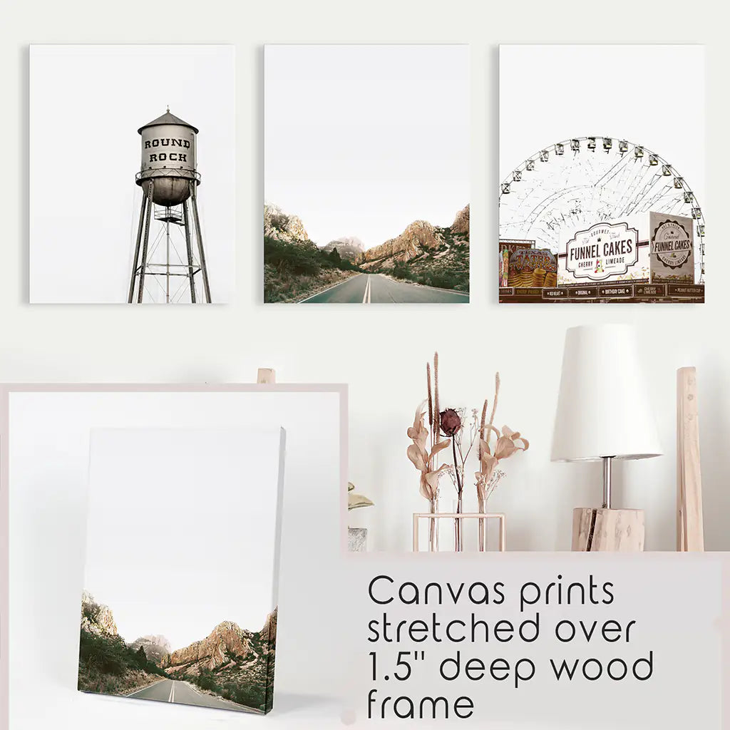 Texas Travel Wall Art, Water Tower and Road 3 Piece Set