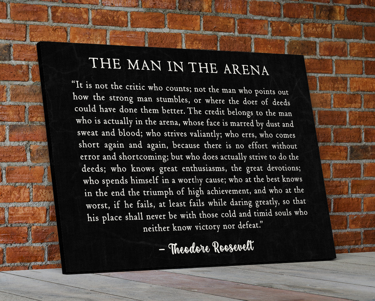 The Man in the Arena Canvas Wall Art, Motivational Quote