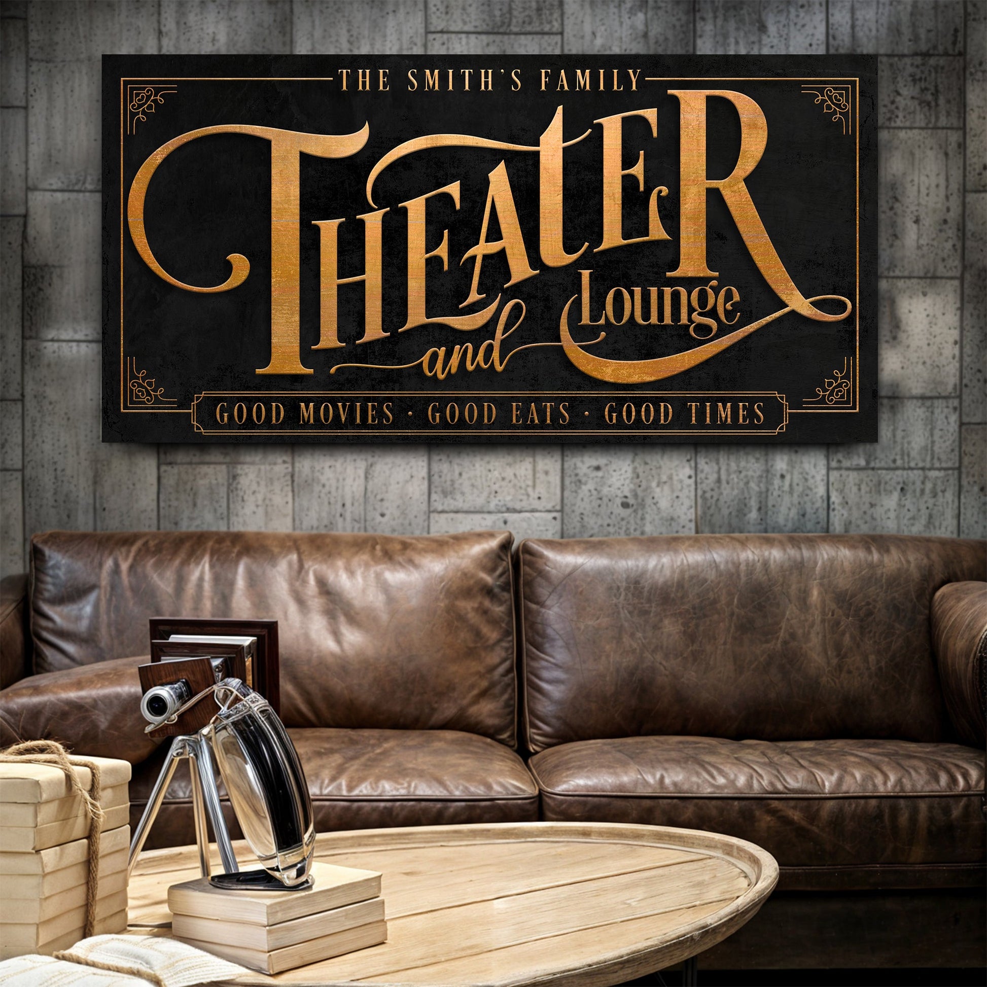 Theater room canvas wall art sign IX wide format home cinema decor, gallery-wrapped