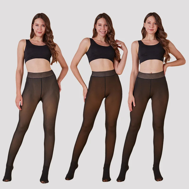 Three women wearing black sheer tights - high elastic seamless one-piece leggings autumn collection