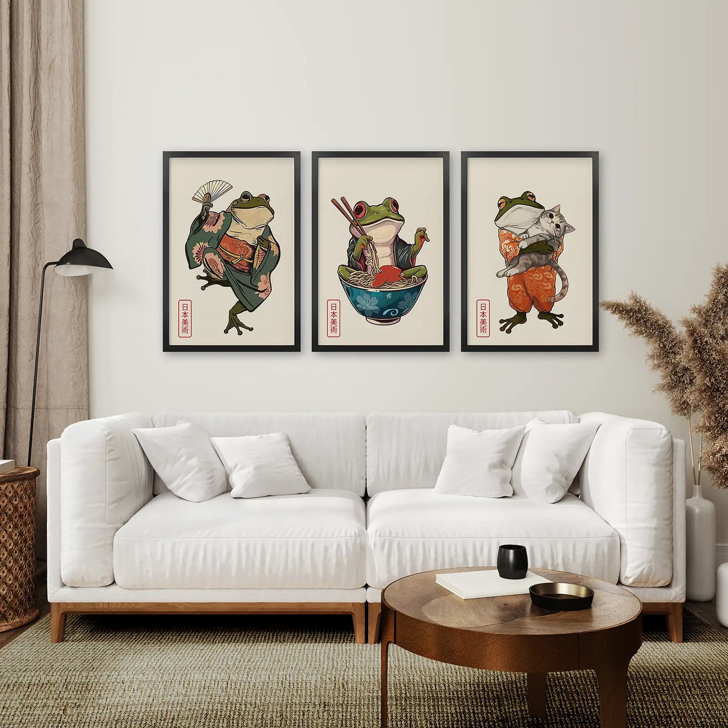 Funny Frog and Cat Japanese Art Set of 3
