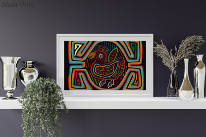 Rooster Mola Tapestry Hand-Stitched Wall Hanging