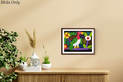 Redhead Bird Mola Tapestry Folk Art Wall Hanging