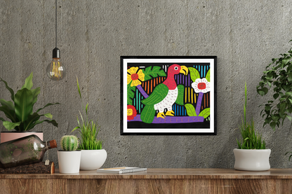Redhead Bird Mola Tapestry Folk Art Wall Hanging