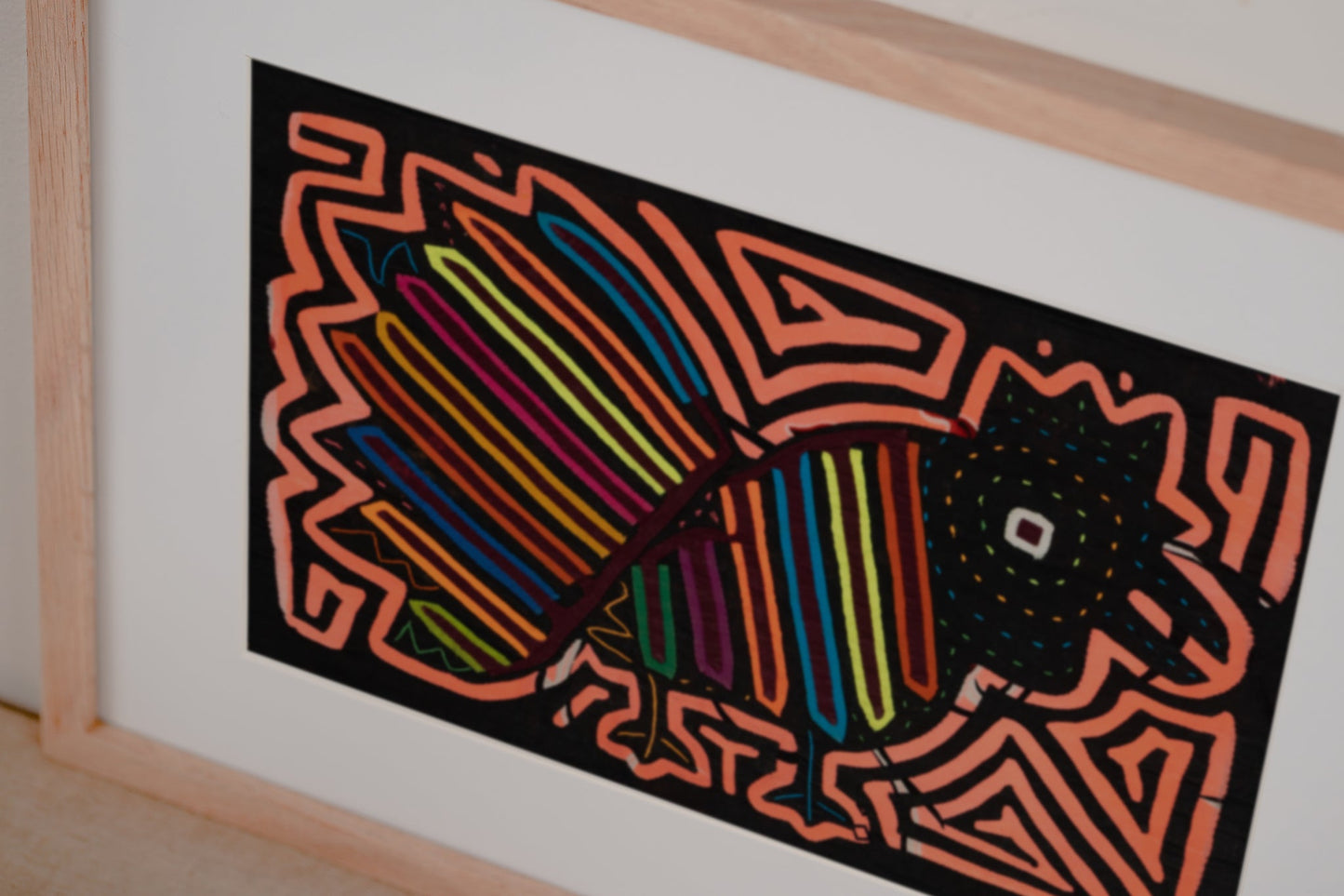 Pink Rooster Mola Tapestry Folk Art Wall Hanging