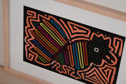 Pink Rooster Mola Tapestry Folk Art Wall Hanging