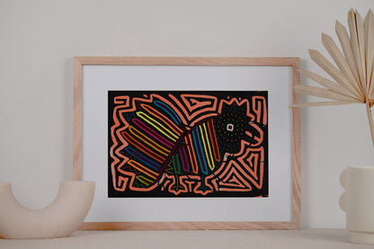 Pink Rooster Mola Tapestry Folk Art Wall Hanging