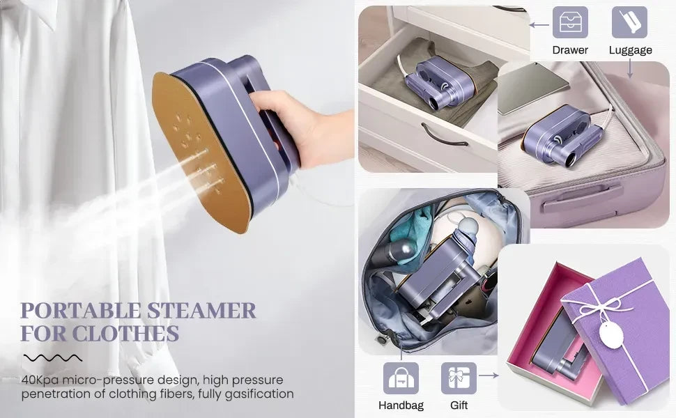 Travel steam iron removing wrinkles from cotton shirt