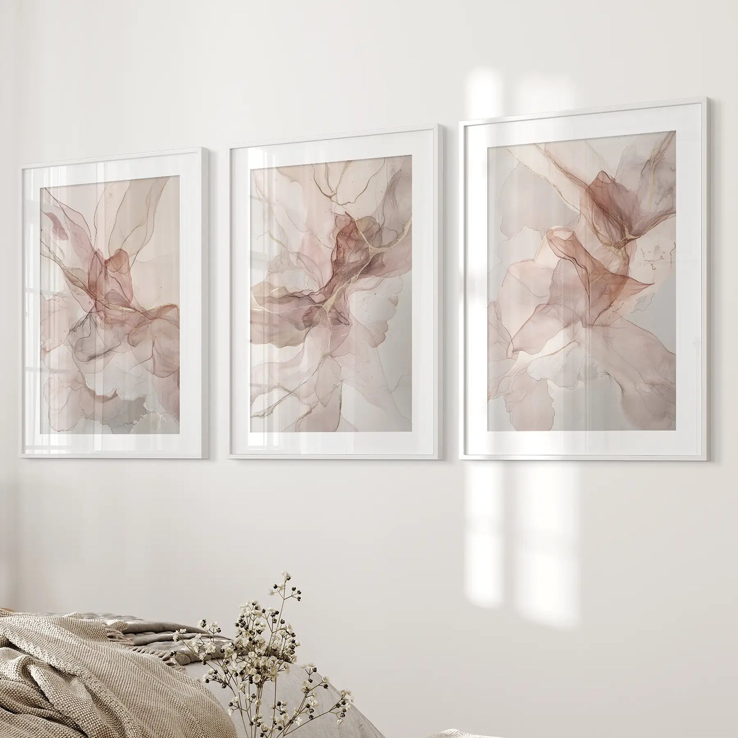 Neutral Abstract Wall Art Set of 3 Prints Decor